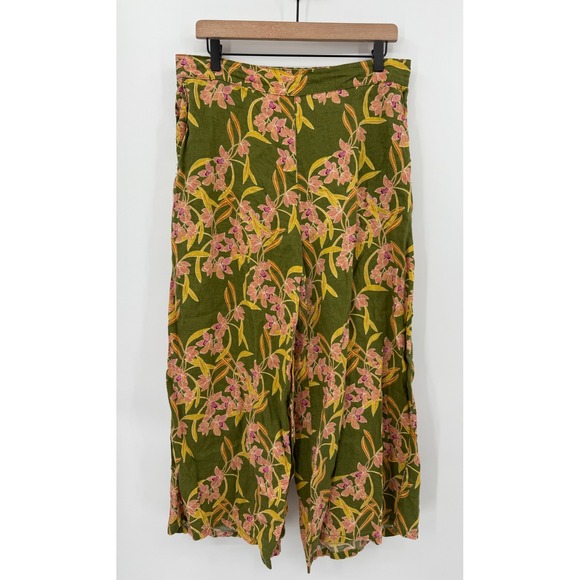 Rachel Zoe Pants - Rachel Zoe Pants Womens XL Linen Green Pink Floral Wide Leg Crop Beach Garden